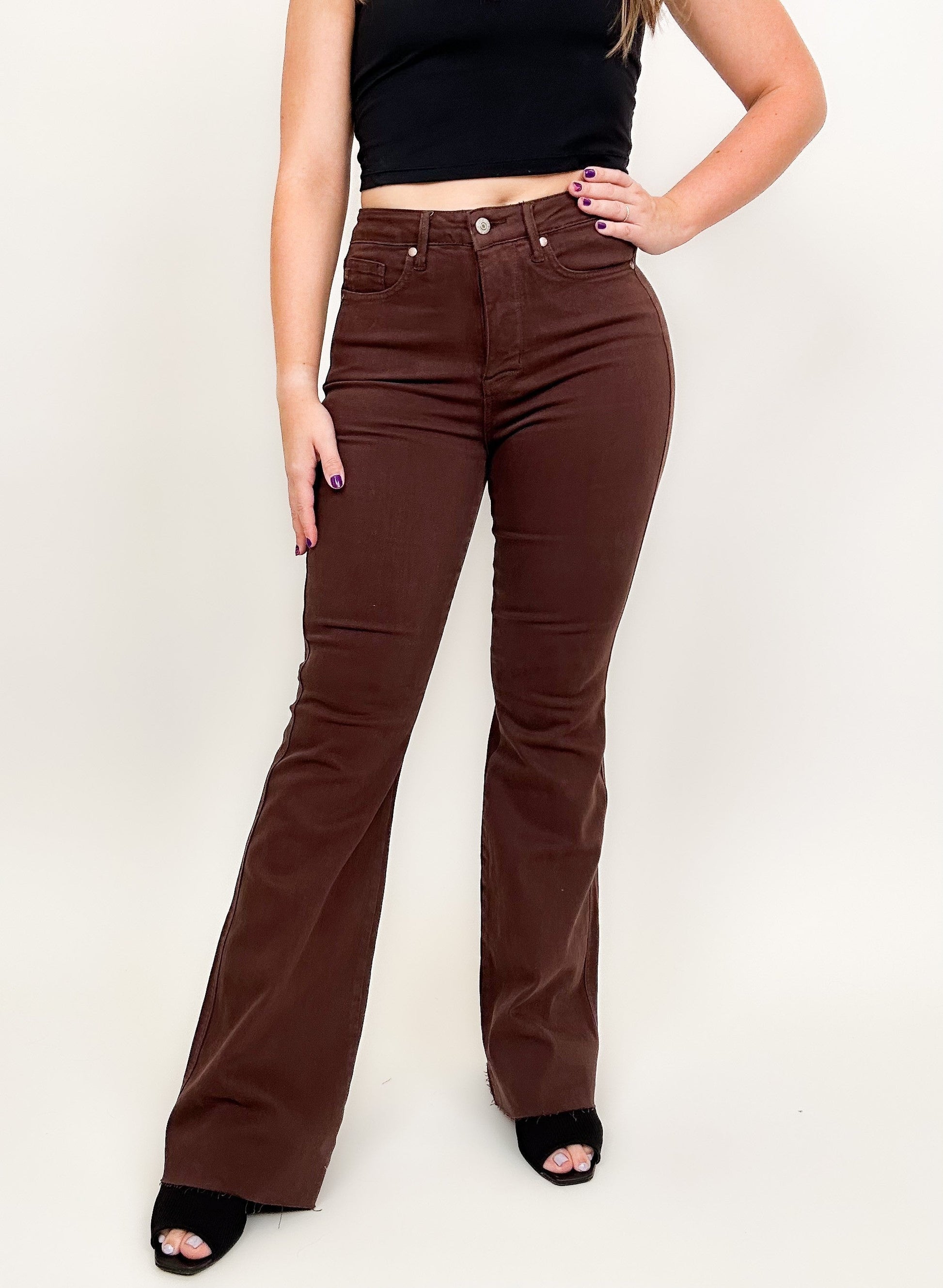 Judy Blue Tummy Control Flare Jeans - Espresso