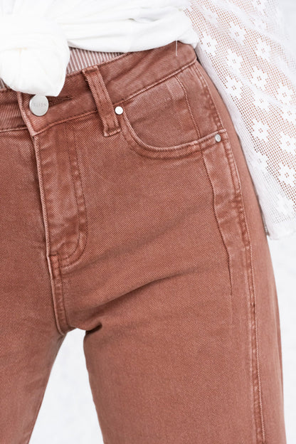 Espresso Yourself By Risen - High Rise Crop Wide Barrel Pants - Espresso