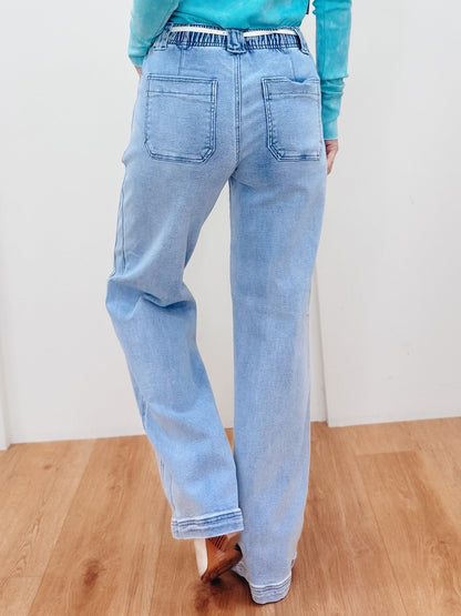Boho Breeze By Risen - High Rise Straight Pull On Jeans- Medium