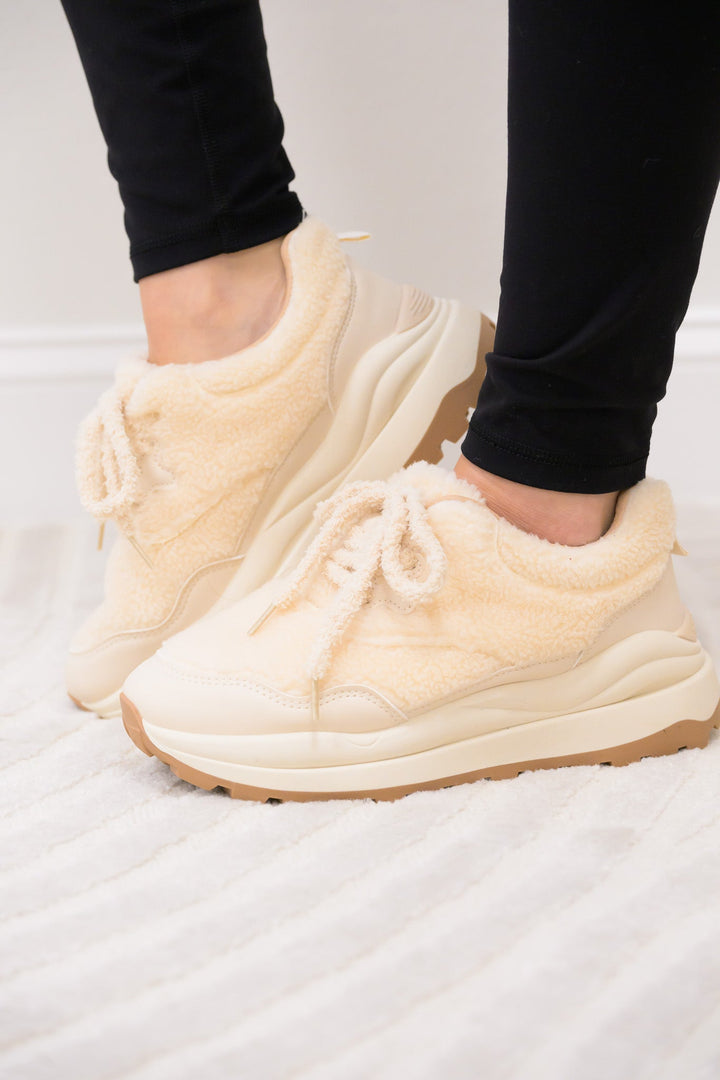 Teddy Bear Furry Sneakers - Beige