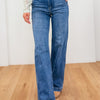 How Sweet It Is By Risen - Tummy Control Wide Leg Double Button Jeans - Dark
