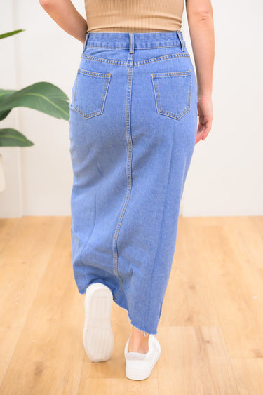 Make The Call Midi Denim Skirt