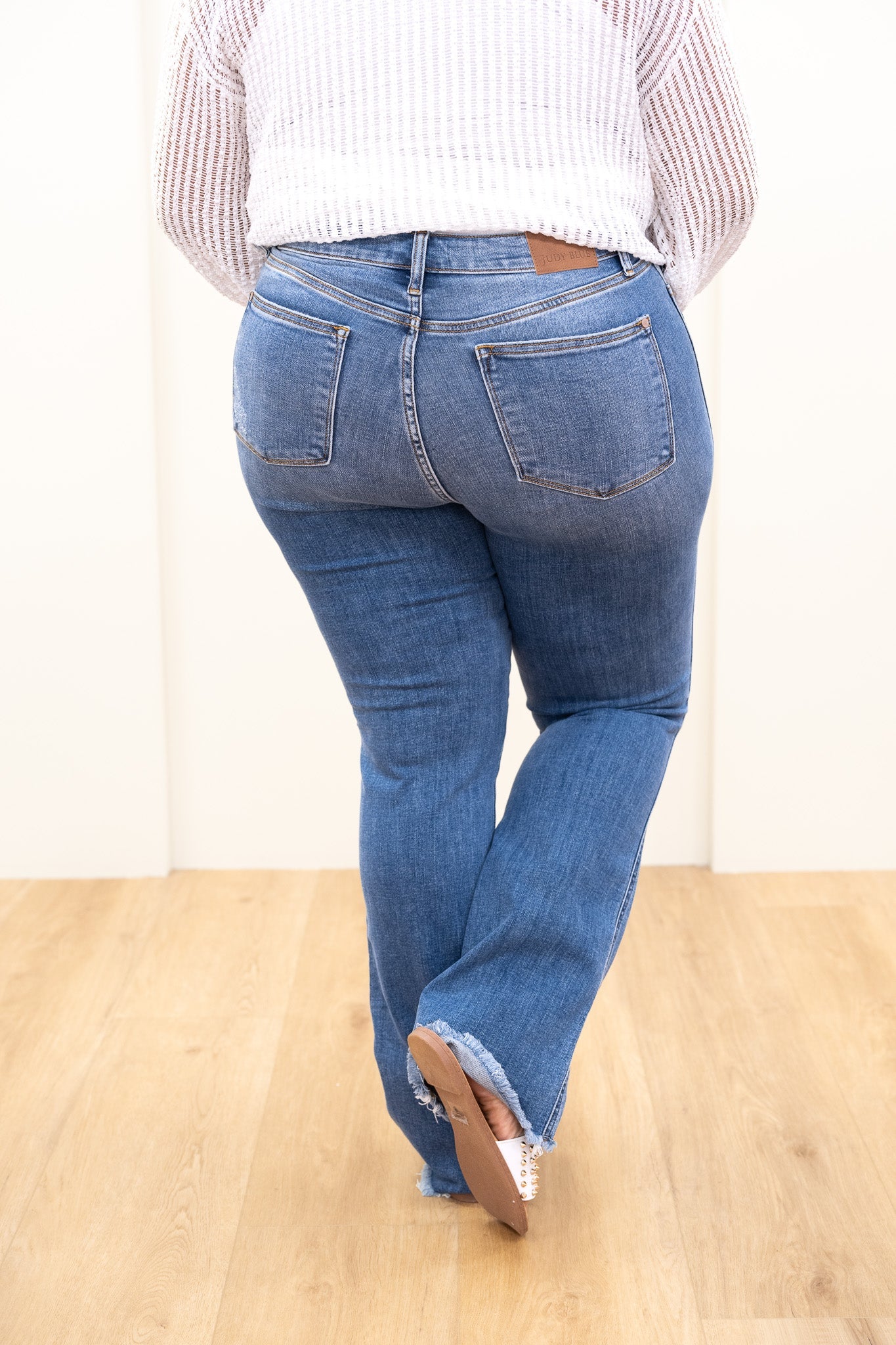 Judy Blue Keep Holding On High Rise Distressed Frayed Hem Bootcut Jeans