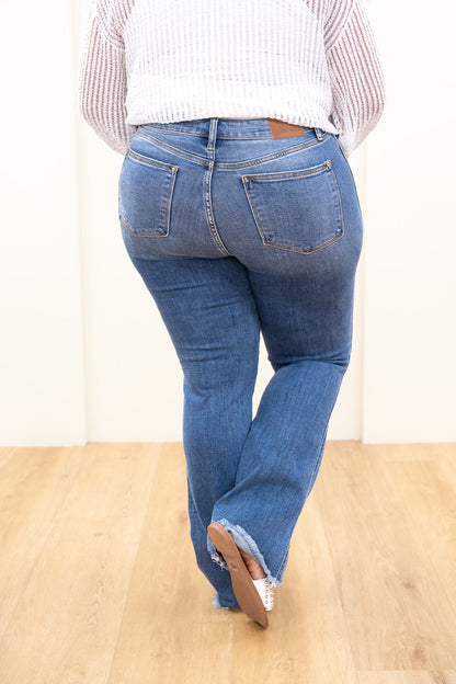 Judy Blue Keep Holding On High Rise Distressed Frayed Hem Bootcut Jeans