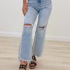 Lookin For Love By Mica - Distressed Wide Leg Jeans - Ice Medium Blue