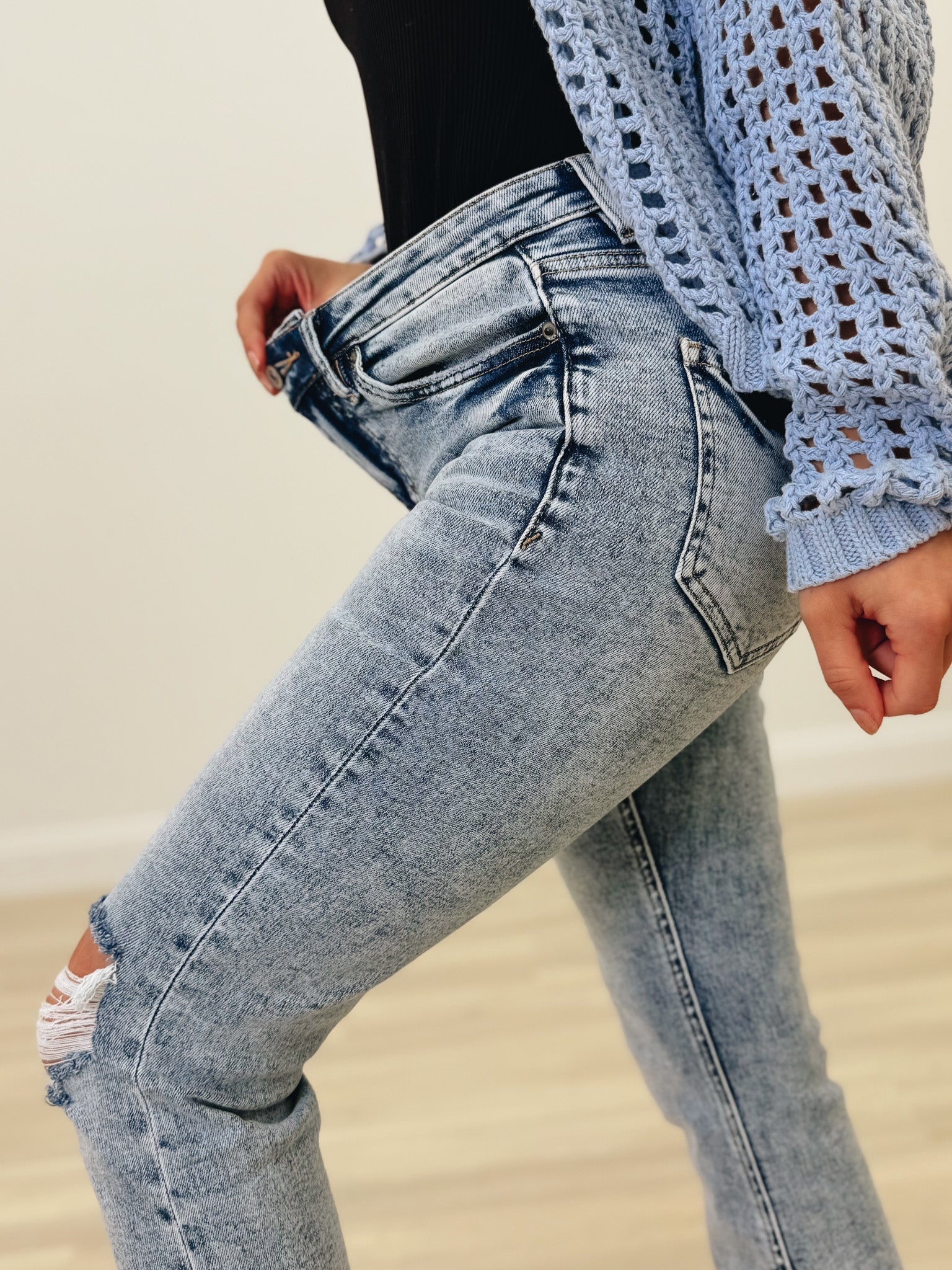 Turn It Up By Mica - High Rise Bootcut Acid Wash Jeans - Acid Cloud