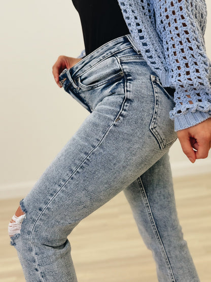 Turn It Up By Mica - High Rise Bootcut Acid Wash Jeans - Acid Cloud