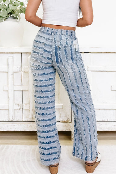Bold Line Babe Frayed Wide Leg Pants - Denim - By Alexa Rae