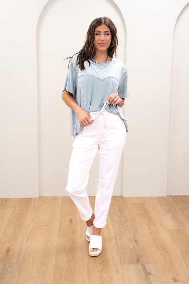 Icing On The Cake By Judy Blue - Cuffed Joggers - White