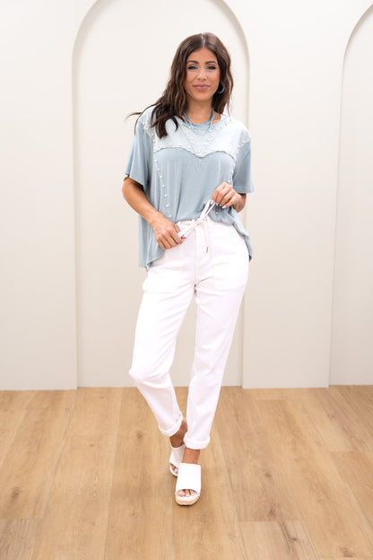 Judy Blue Icing On The Cake Cuffed Joggers - White
