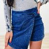 Reflection Point Twist Wrap Denim Skort - Blue
