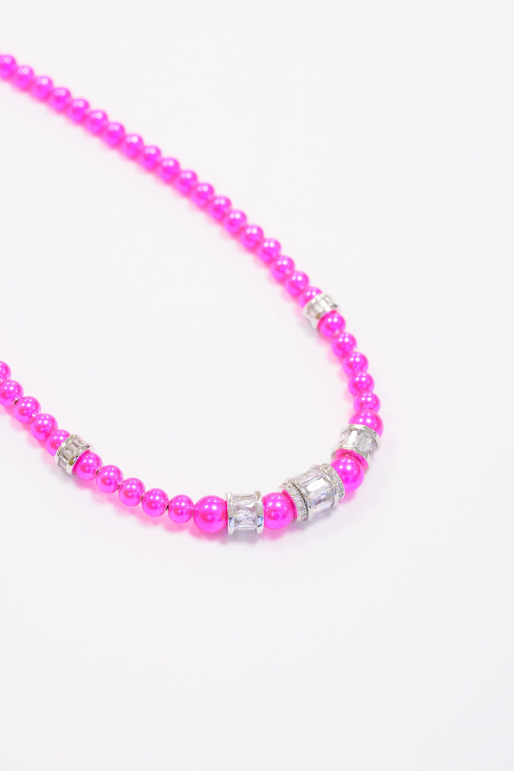 Let You Love Me Necklace - Silver Metallic Neon Pink