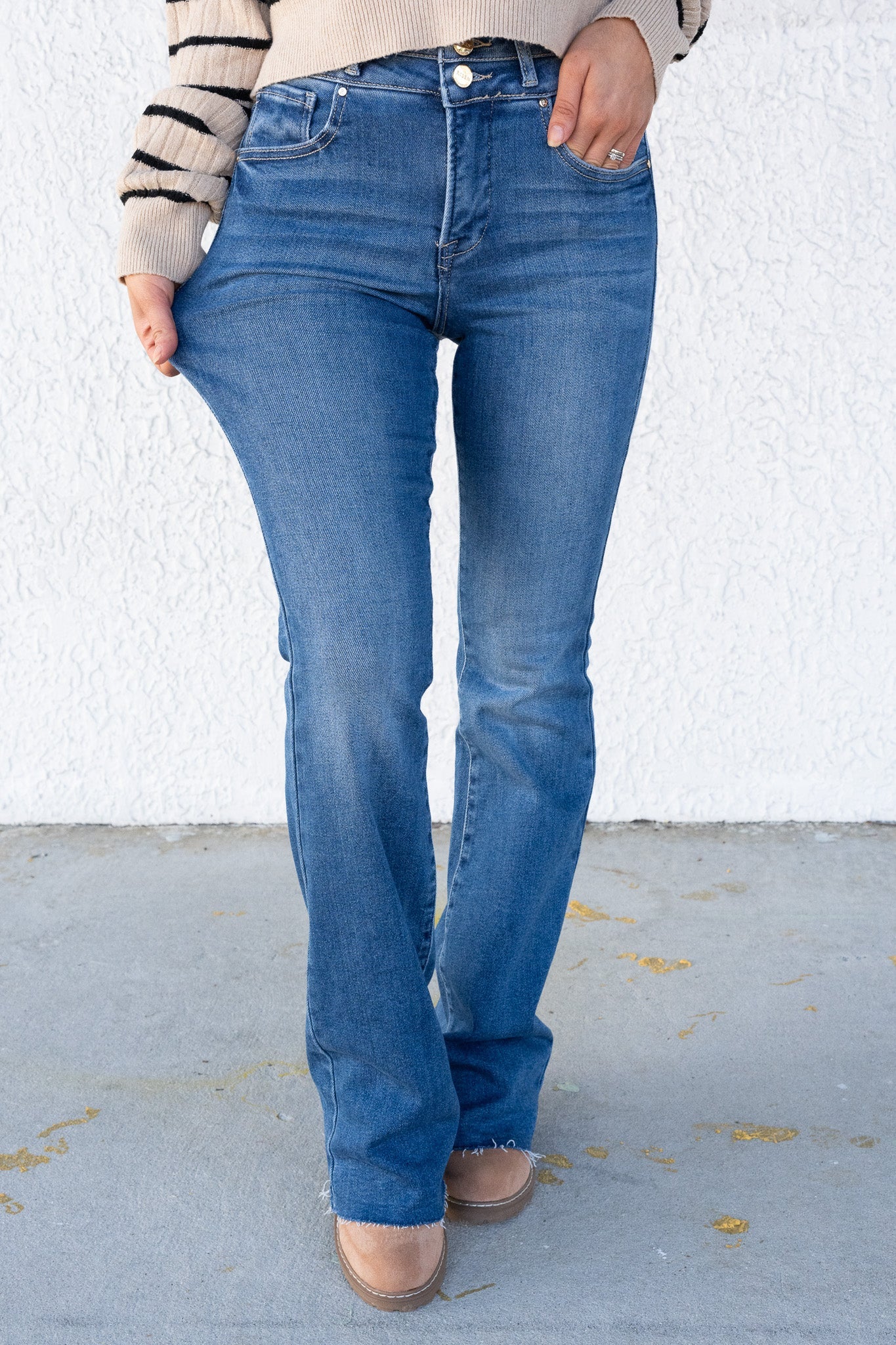 Sassy & Classy By Risen - High Rise Bootcut Double Button Jeans