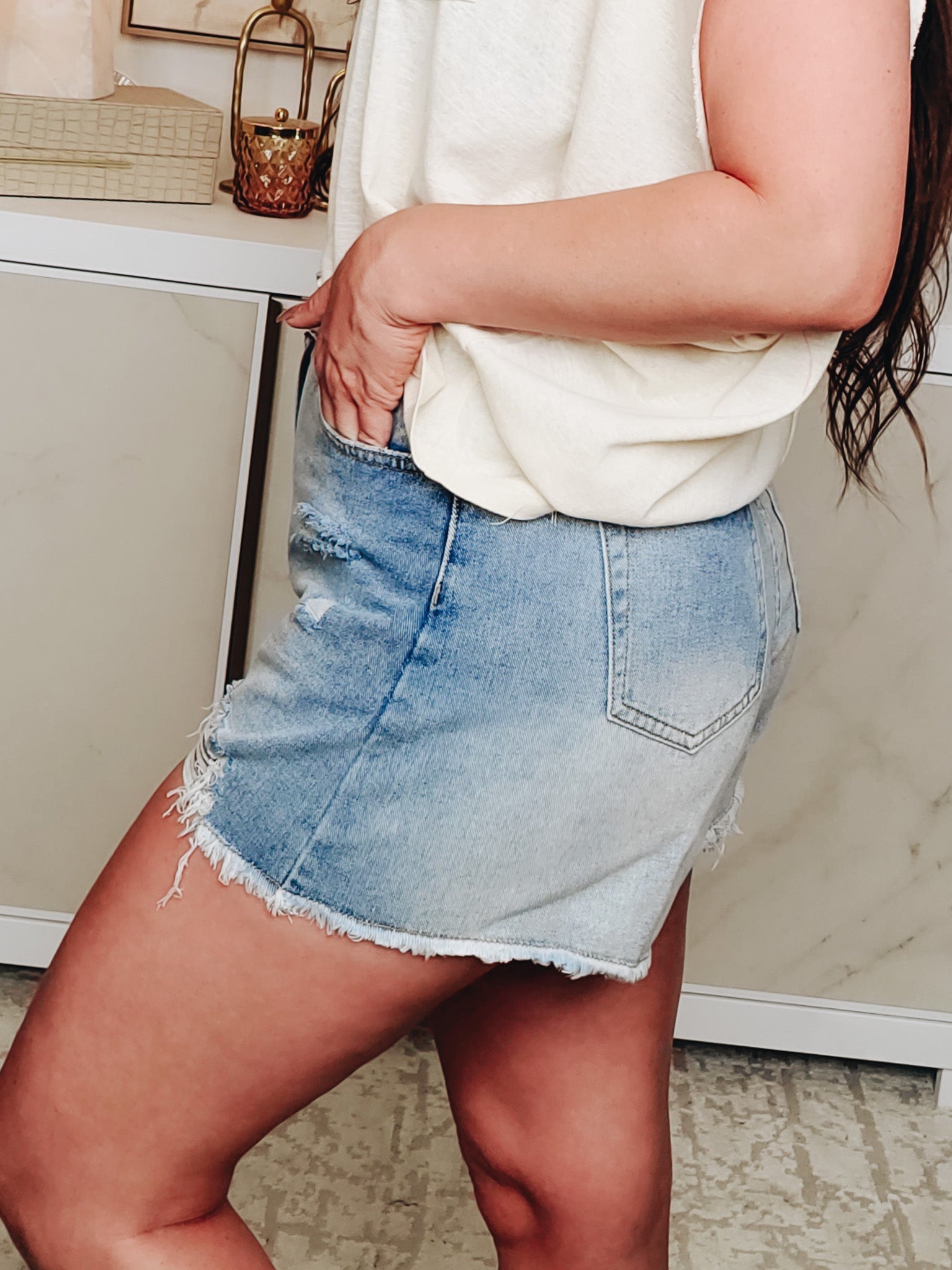 The Wild Edge Distressed Denim Shorts - Medium Denim