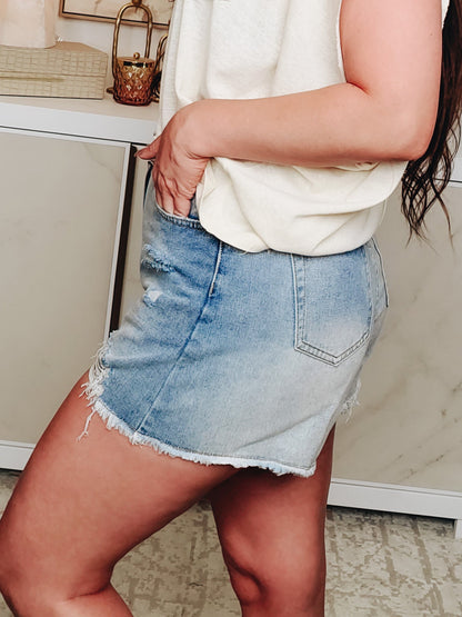 The Wild Edge Distressed Denim Shorts - Medium Denim
