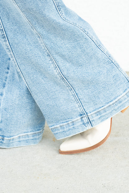 Material Girl By Judy Blue - High Rise Seam Insert Retro Wide Leg Jeans