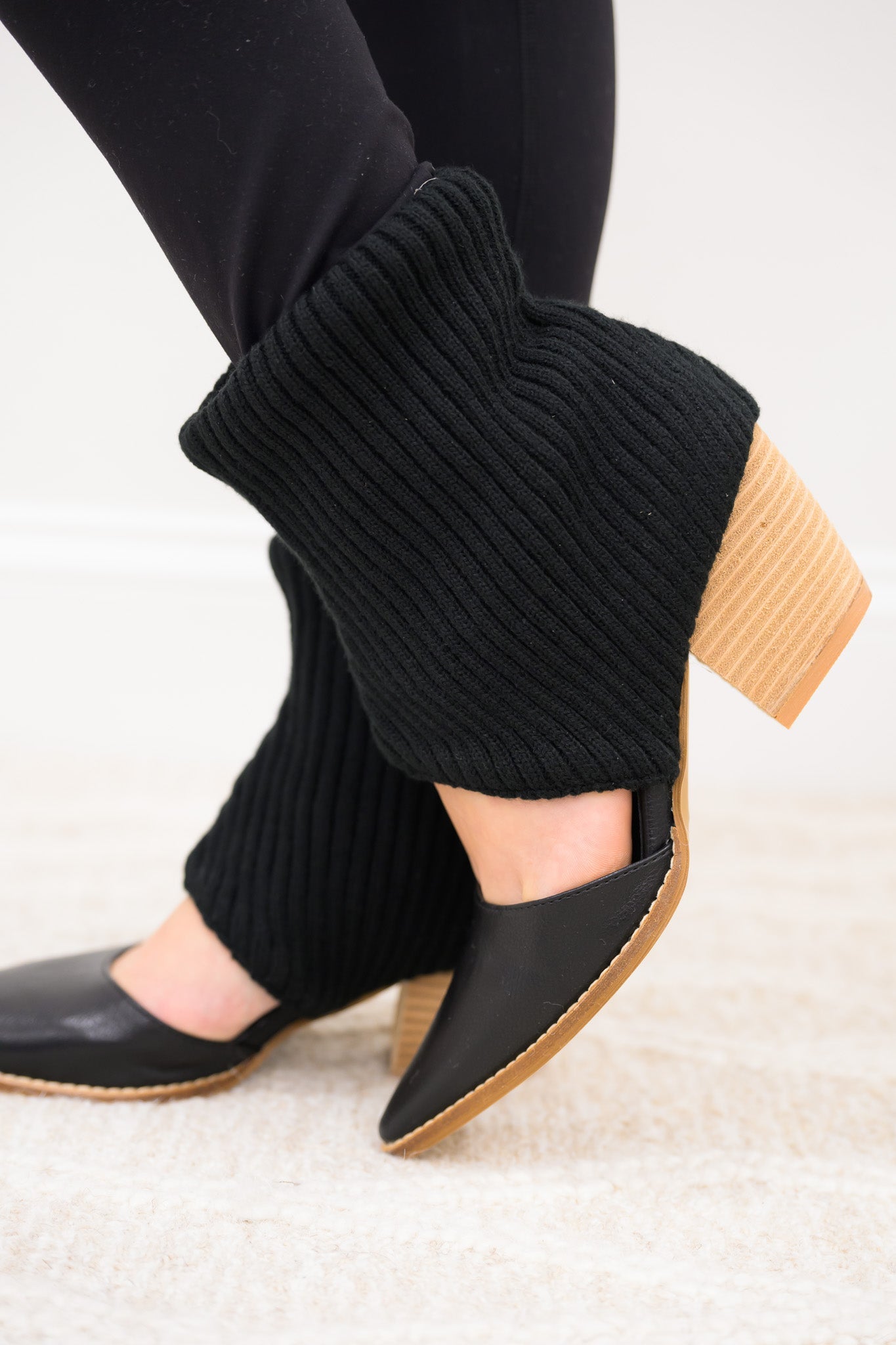 Magnolia Cut Out Chunky Knitted Cuff Ankle Booties - Black