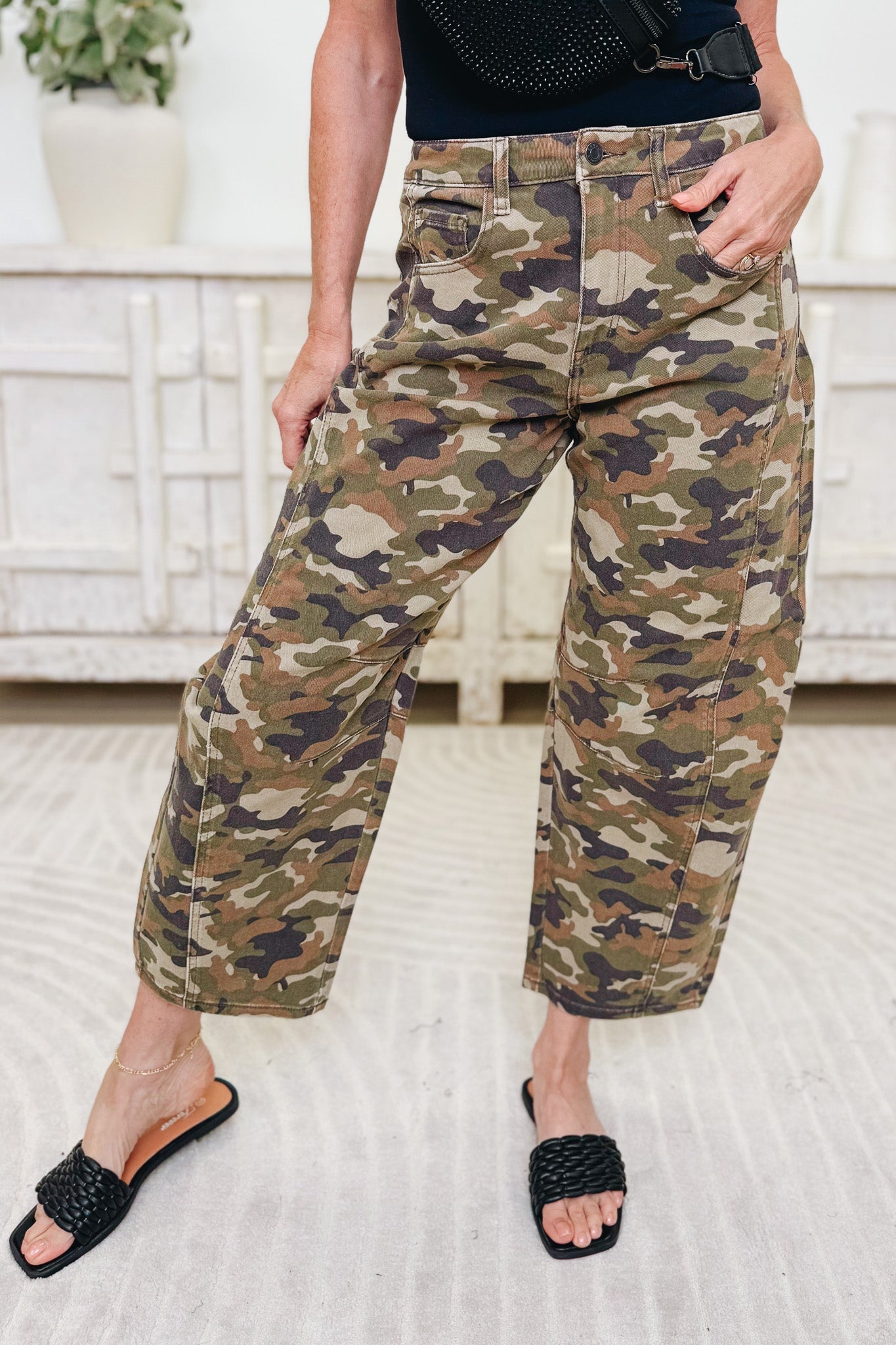 The Stealth Mode By Cello - Mid Rise Barrel Leg Jeans - Camo