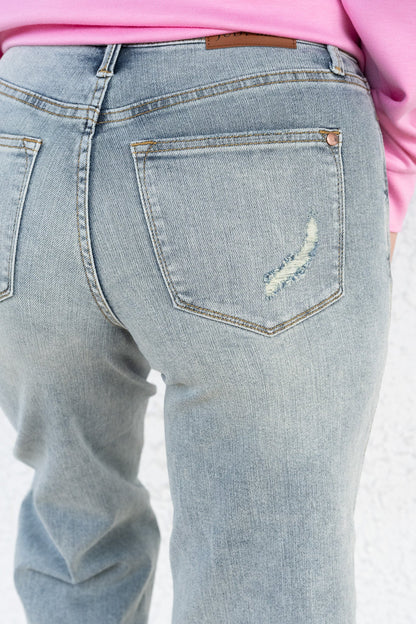 Hold On To This By Judy Blue - Mid Rise Tummy Control Crop Wide Leg Jeans