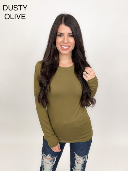 Slimming Long Sleeve Round Neck Tee