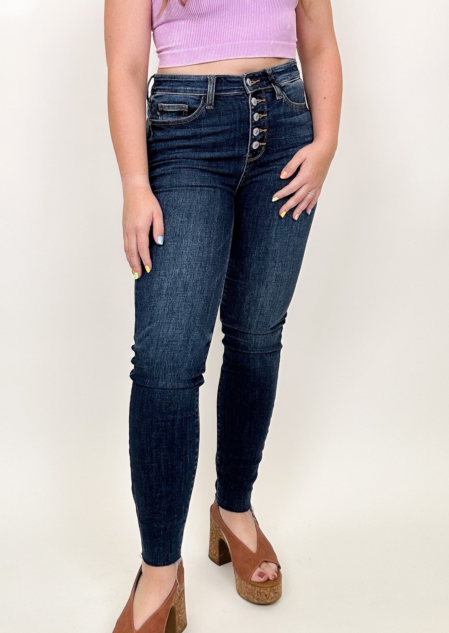Judy Blue High Rise Button Fly Cut Off Skinny Jeans