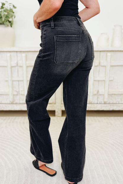 True Icon By Vervet - High Rise Wide Leg Jeans - Black