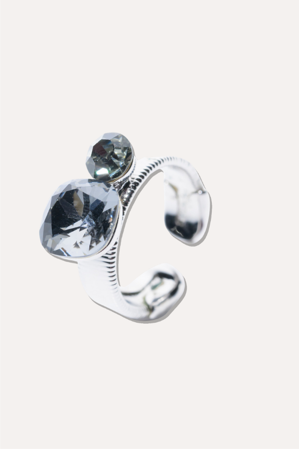 Sunday Bloom Ring Square Round - Silver Smokey