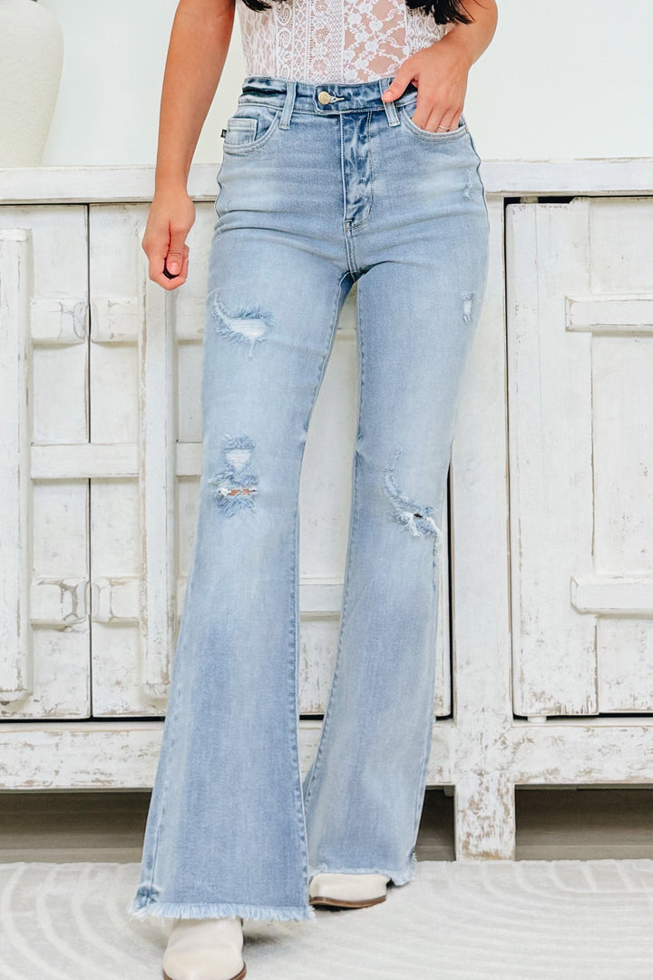 Greatness Awaits By Judy Blue - High Rise Flare Jeans - Light
