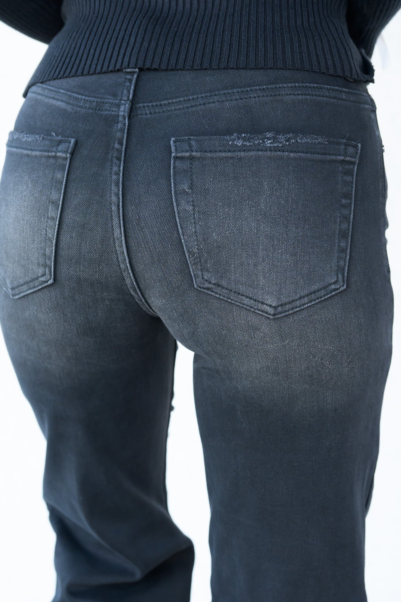 Rebel Girl By Risen - High Rise Black Distressed Wide Leg Jeans