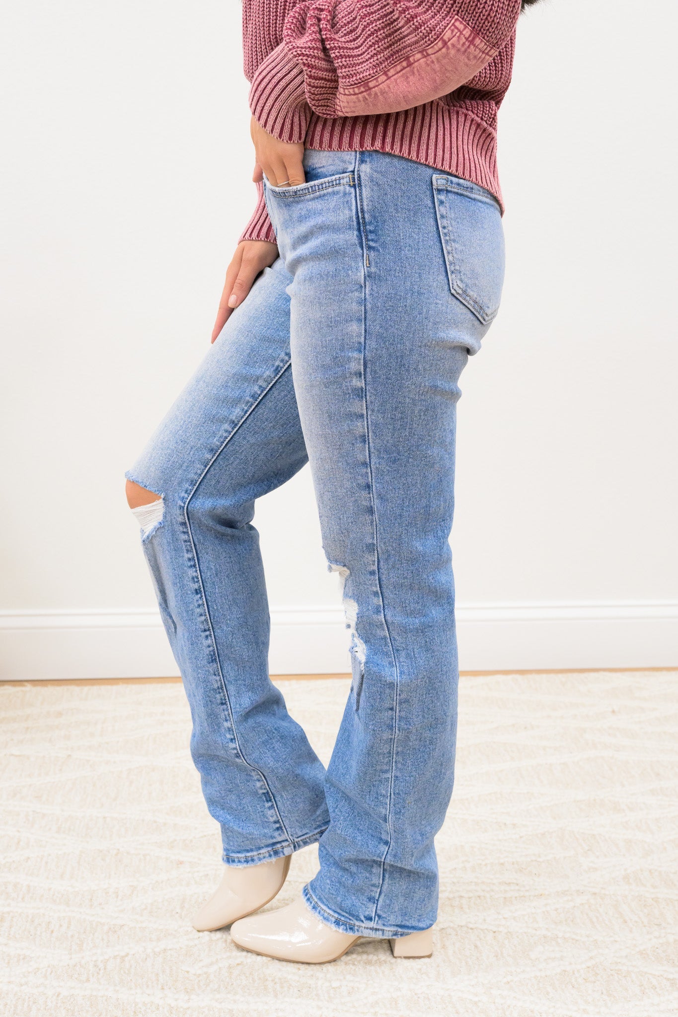 Down By The Bay By Lovervet - High Rise Destress Straight Jeans