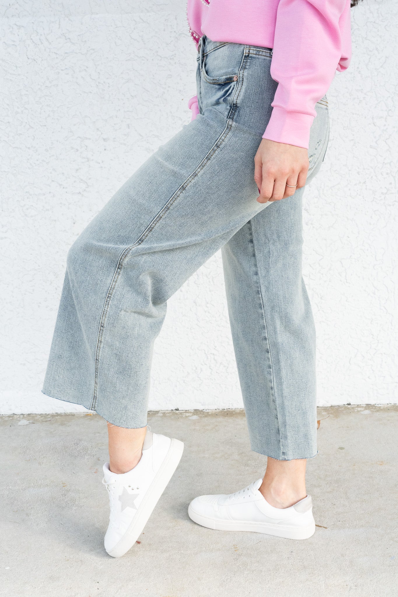 Hold On To This By Judy Blue - Mid Rise Tummy Control Crop Wide Leg Jeans