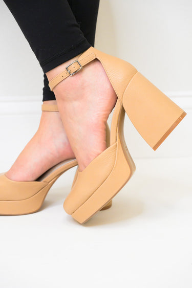 The Oslo Mary Janes Chunky Platform Heels - Apricot