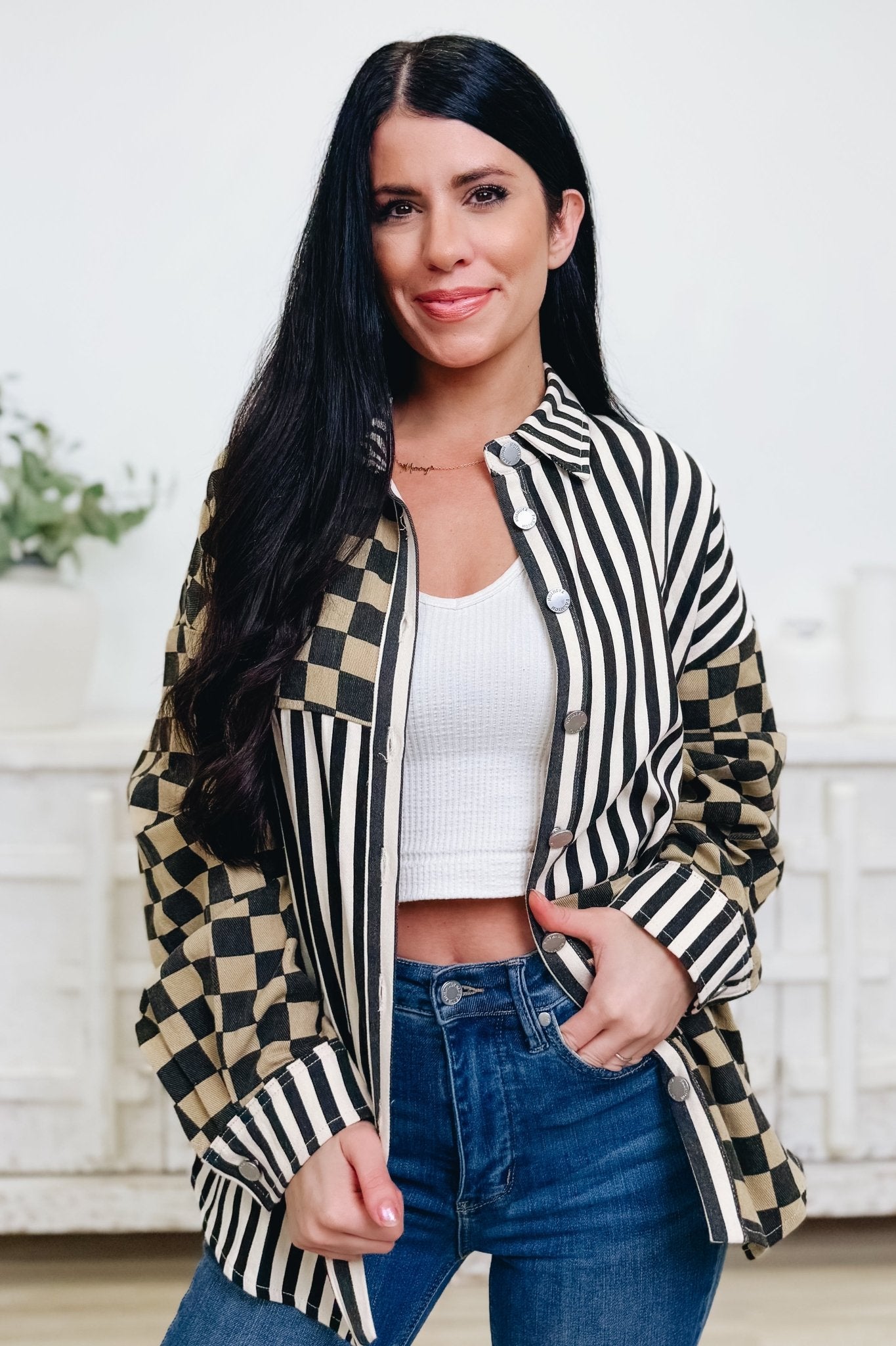 Checker Stripe Shacket - By Alexa Rae