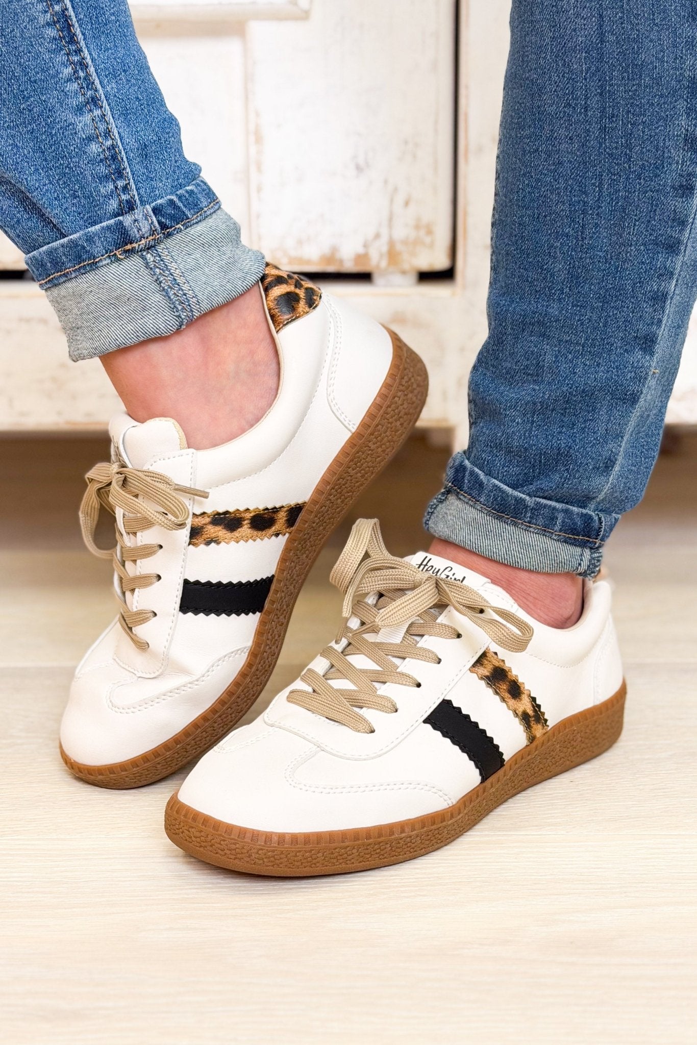 Corky's Heads Up Sneaker - White Leopard Combo - By Alexa Rae