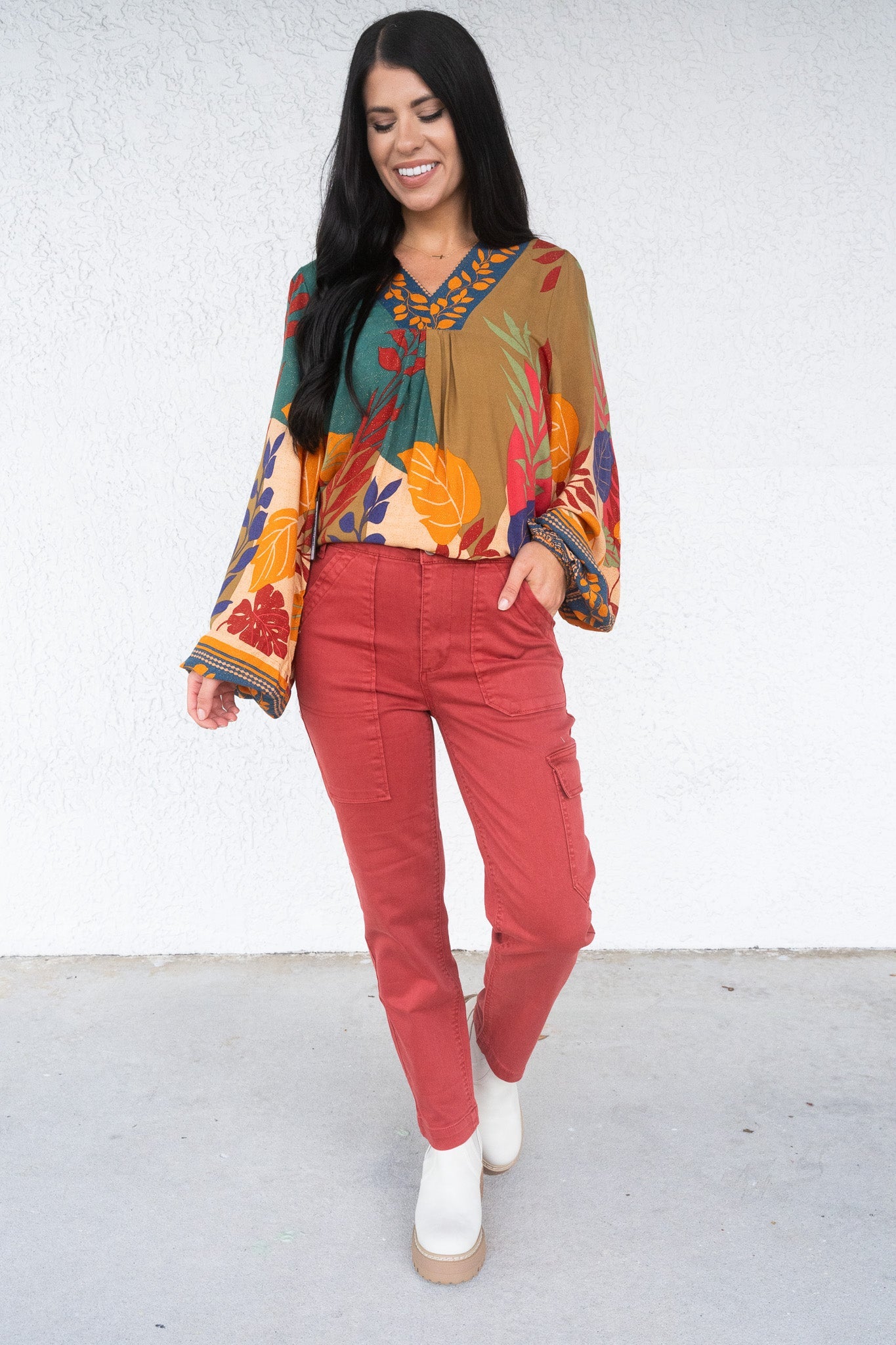 Risen Angelina Cargo Boyfriend Jeans - Brick