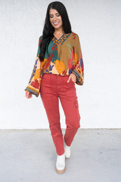 Risen Angelina Cargo Boyfriend Jeans - Brick