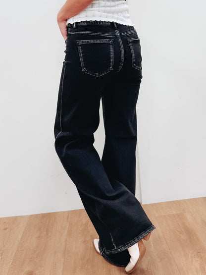 Got The Feeling By Risen - Mid Rise Wide Jeans - Black