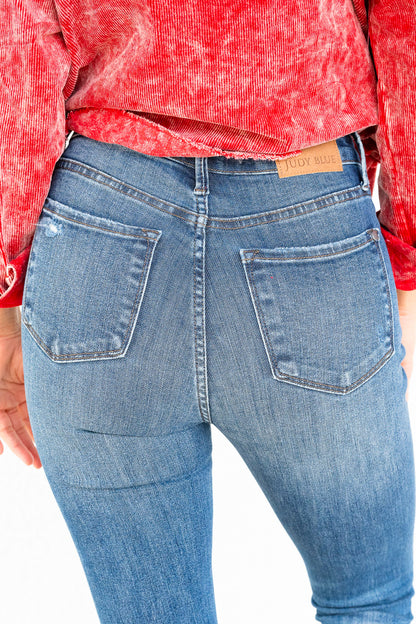 Judy Blue Jessie's Girl Mid Rise Tummy Control Destroy Skinny Jeans