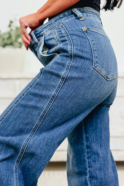 Watch Me Work By Judy Blue - High Rise Wide Leg Jeans - Medium