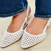 The Laura Pointy Toe Slingback Black Heel Flat - White