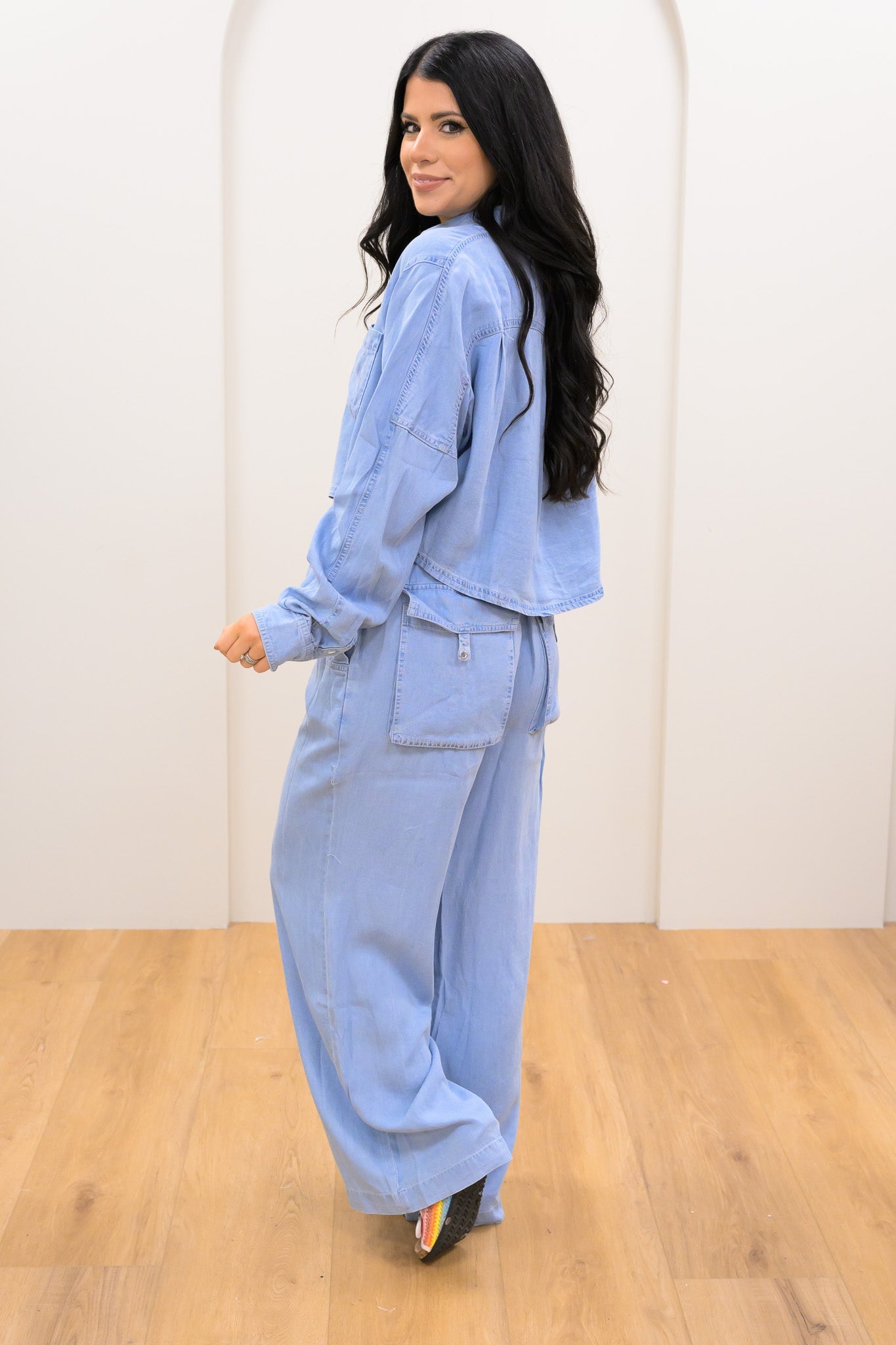 Feels Right Crop Button Down Top