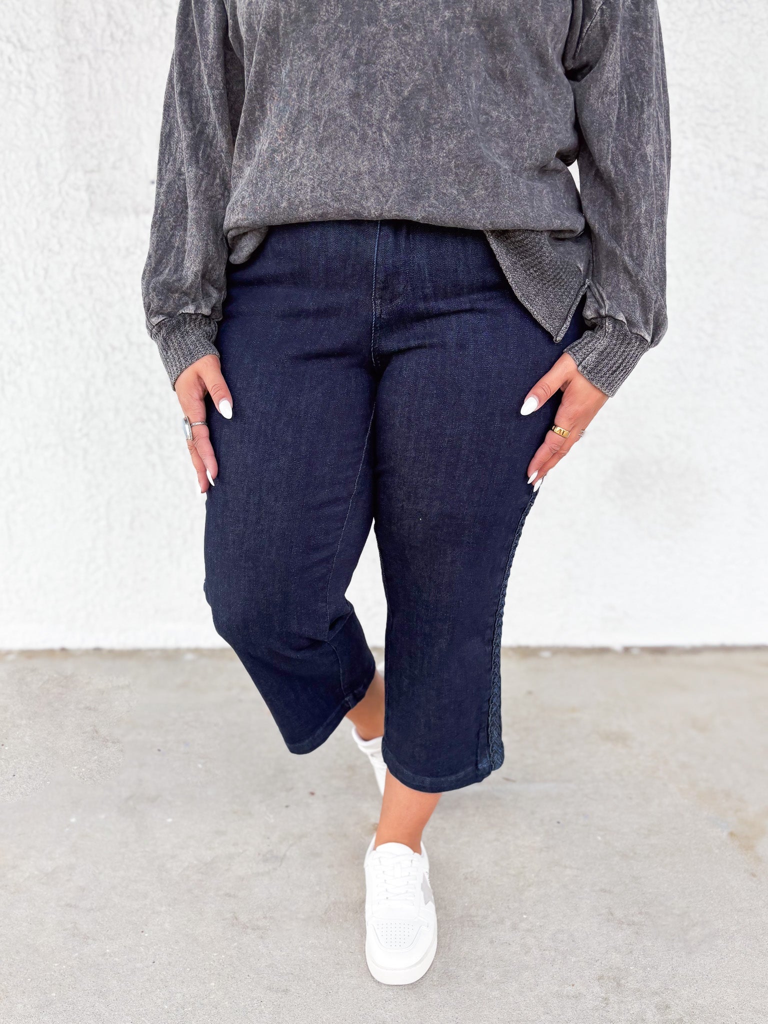 Weave With It By Judy Blue - High Rise Crop Wide Leg Jeans