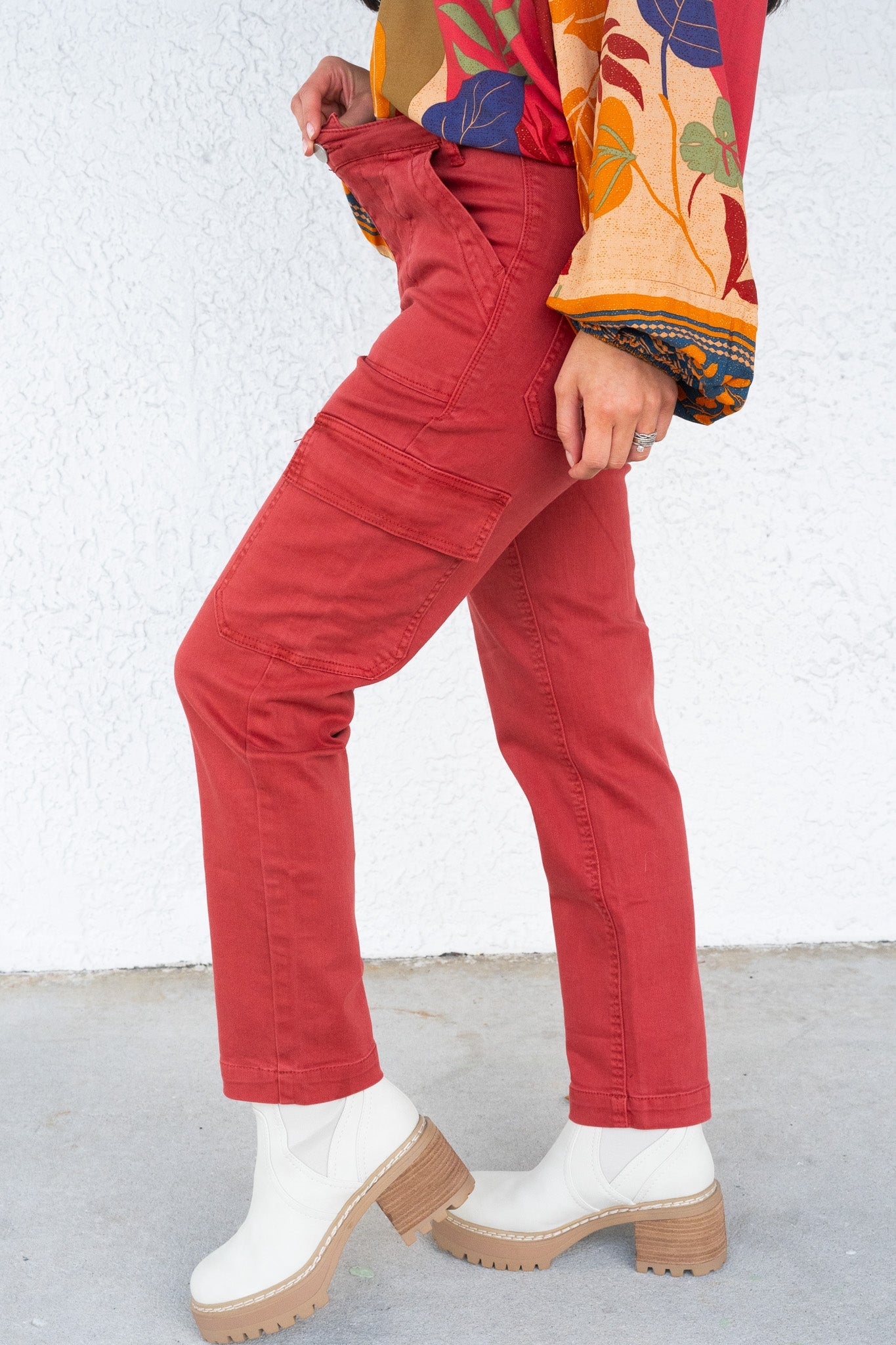 Risen Angelina Cargo Boyfriend Jeans - Brick