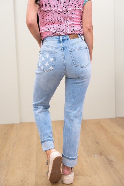 Judy Blue Star Struck Mid Rise Cuff Boyfriend Jeans *JB