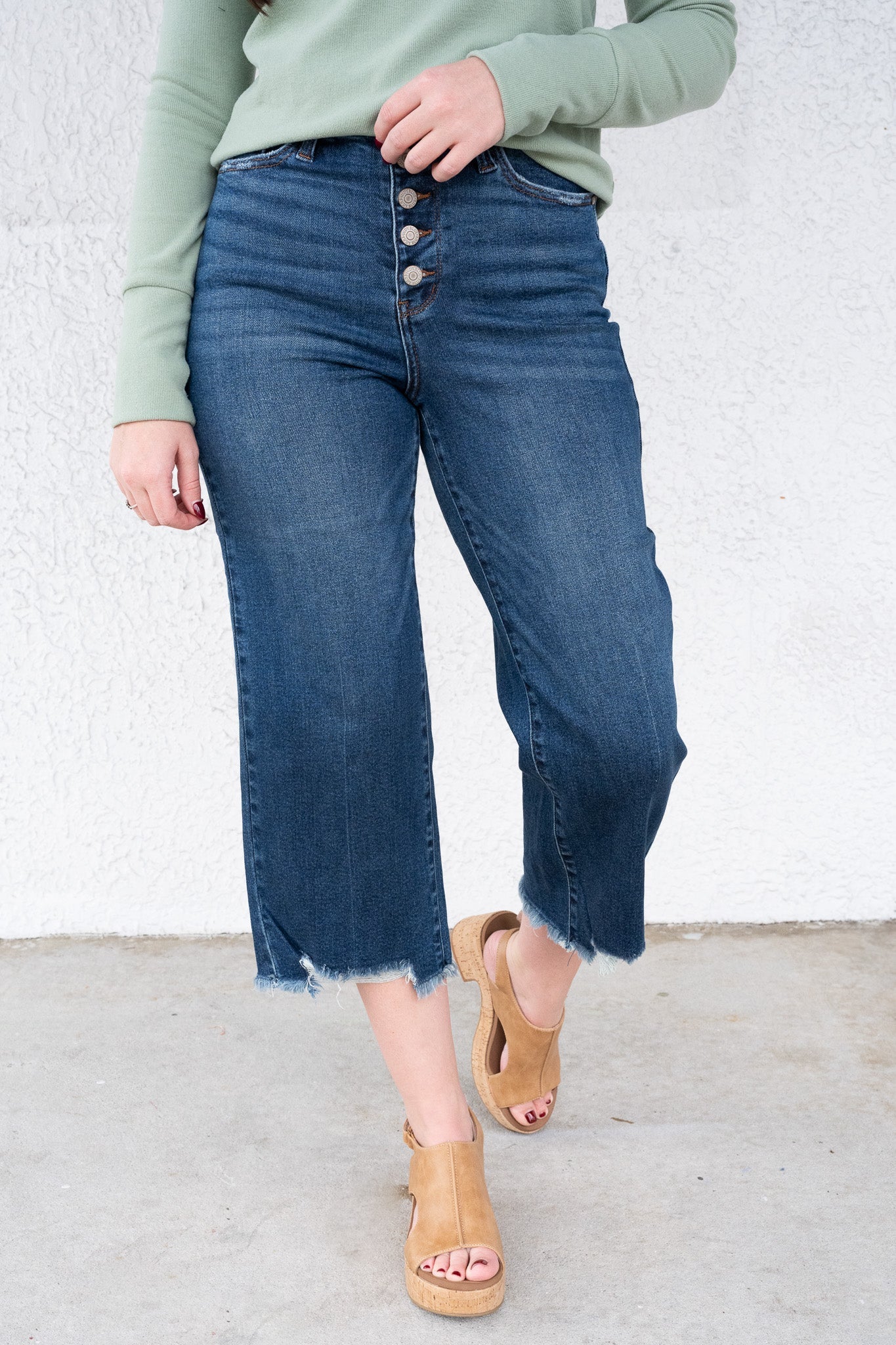 FanFest By Judy Blue - High Rise Button Fly Crop Wide Leg Jeans