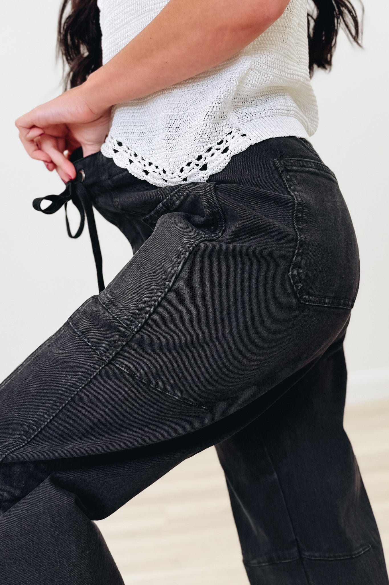 The Revival By Risen - High Rise Wide Barrel Cargo Jeans - Black