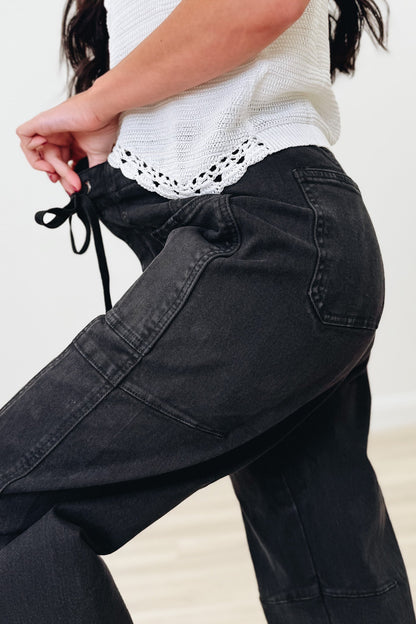 The Revival By Risen - High Rise Wide Barrel Cargo Jeans - Black