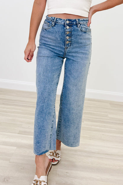 Pleasin' Kinda Time - High Rise Wide Leg Denim Jeans - Washed Denim