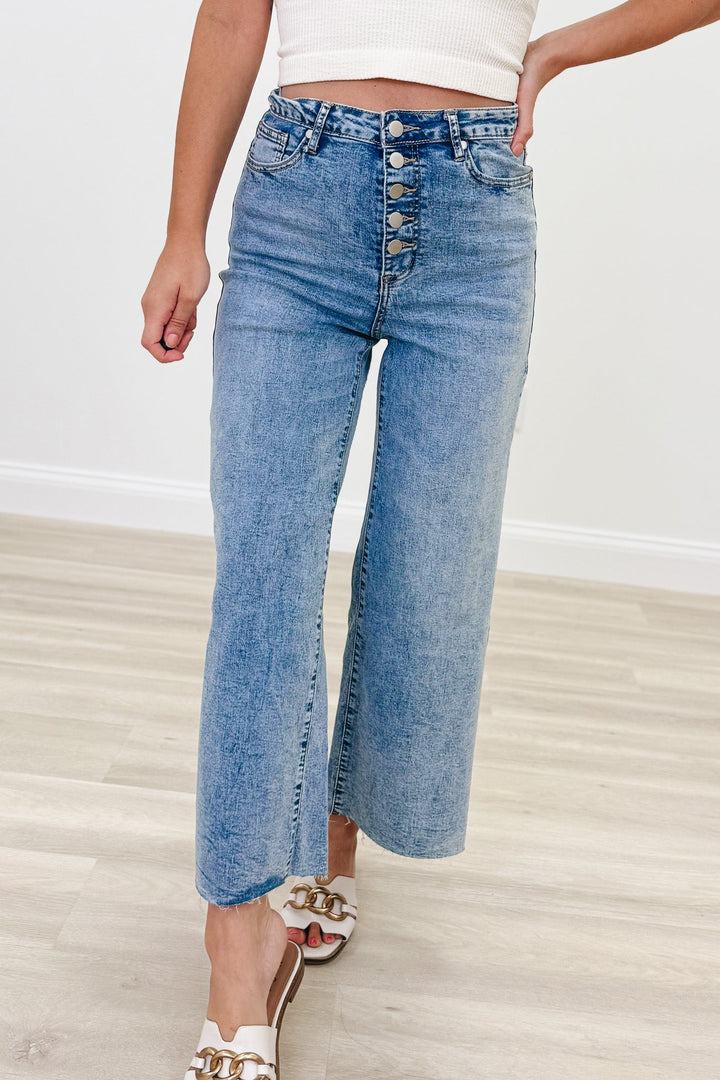 Pleasin' Kinda Time - High Rise Wide Leg Denim Jeans - Washed Denim