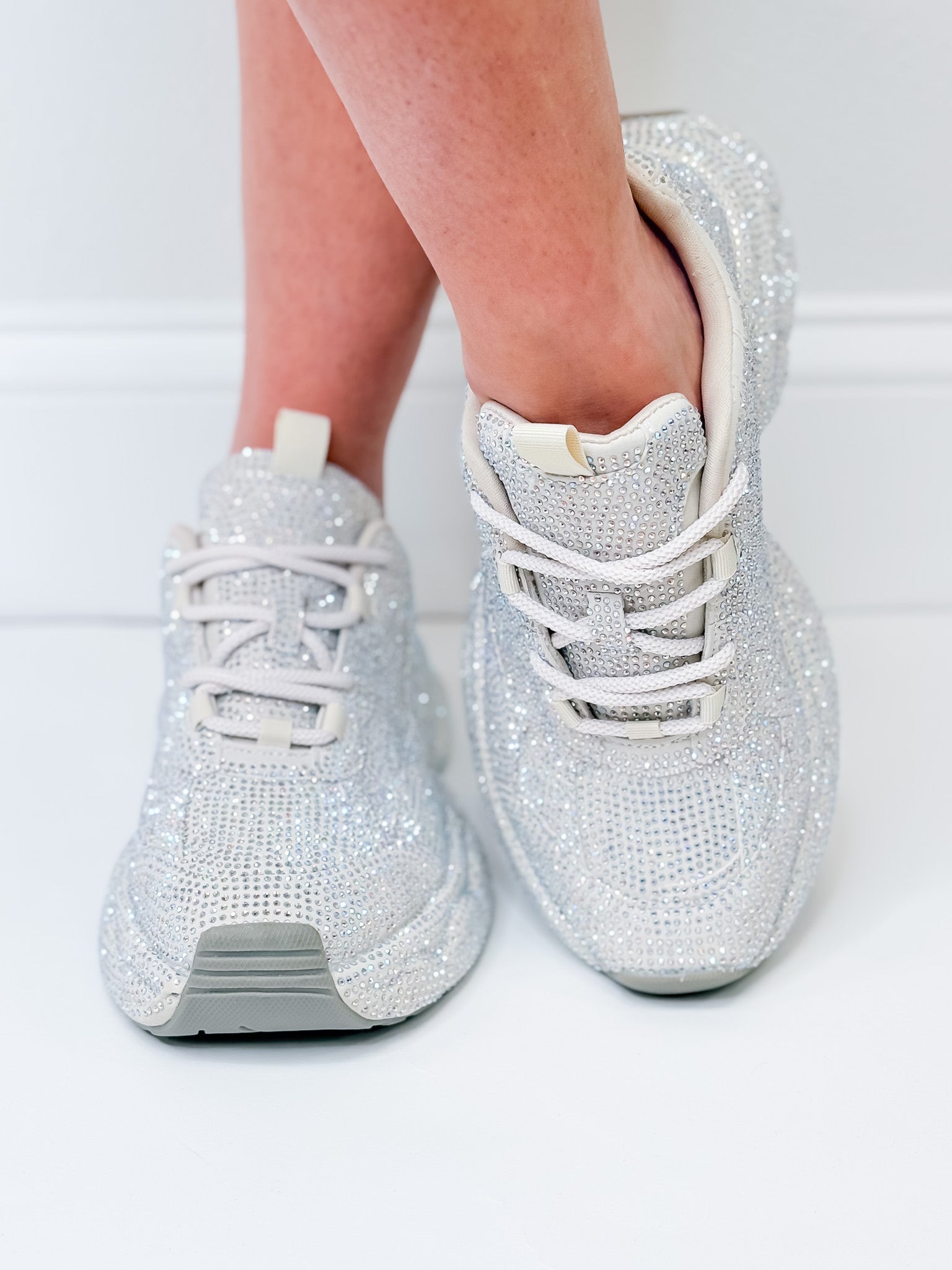 Peyton Rhinestone Chunky Sneakers - Beige